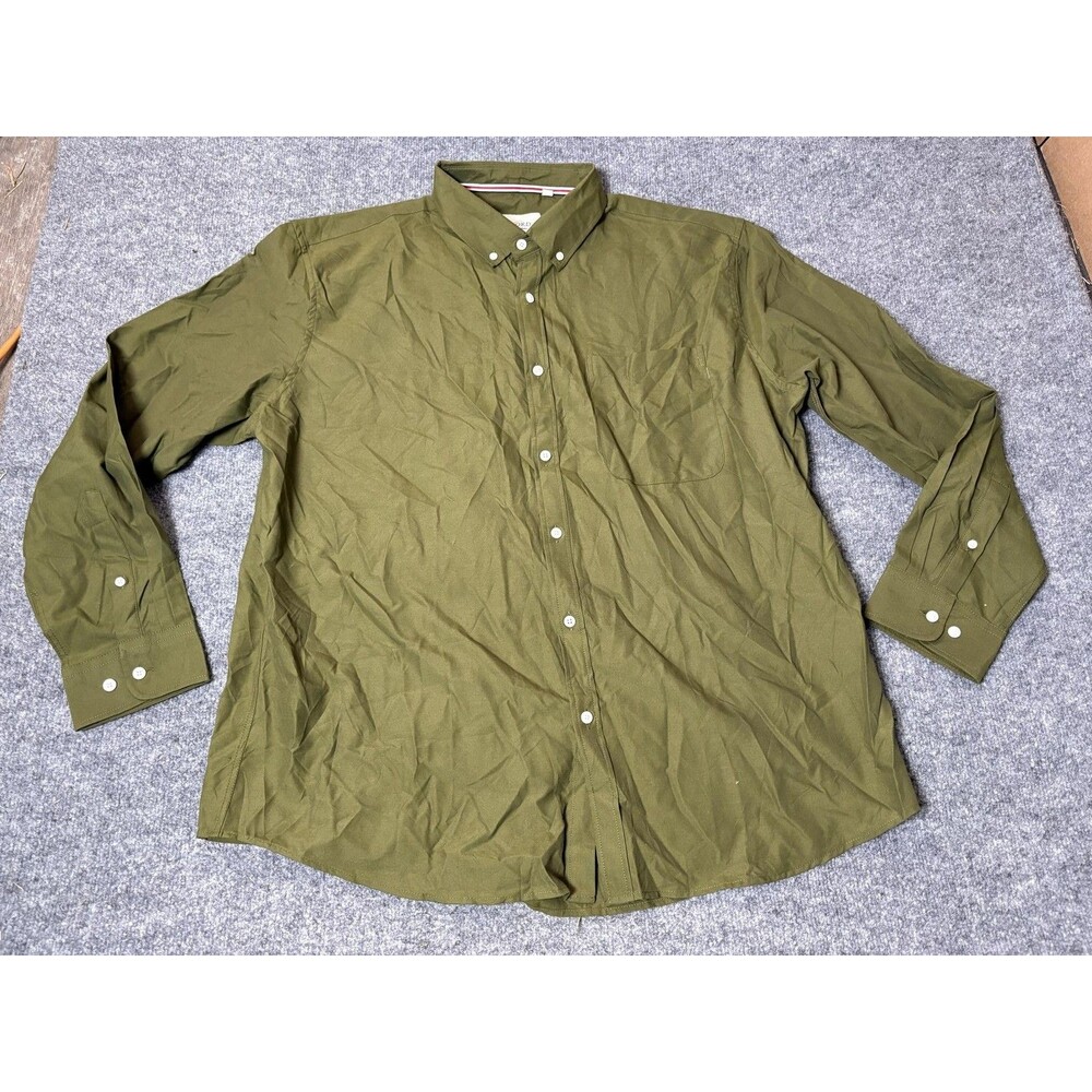 Oxford Shirt Mens 2XL Green Long Sleeve Solid Button-Down Pocket Casual